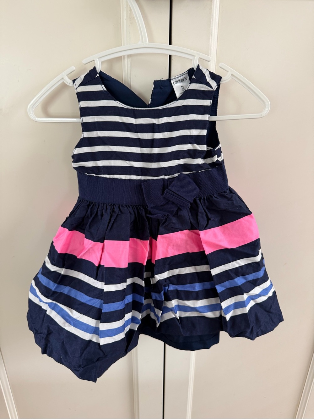 Carter's 3m Navy and White Striped Baby Dress with Pink Band